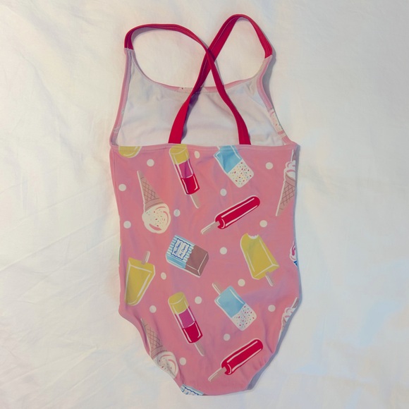 Mini Boden One Piece Pink Ice Cream Cross Back Swimsuit - Picture 2 of 6